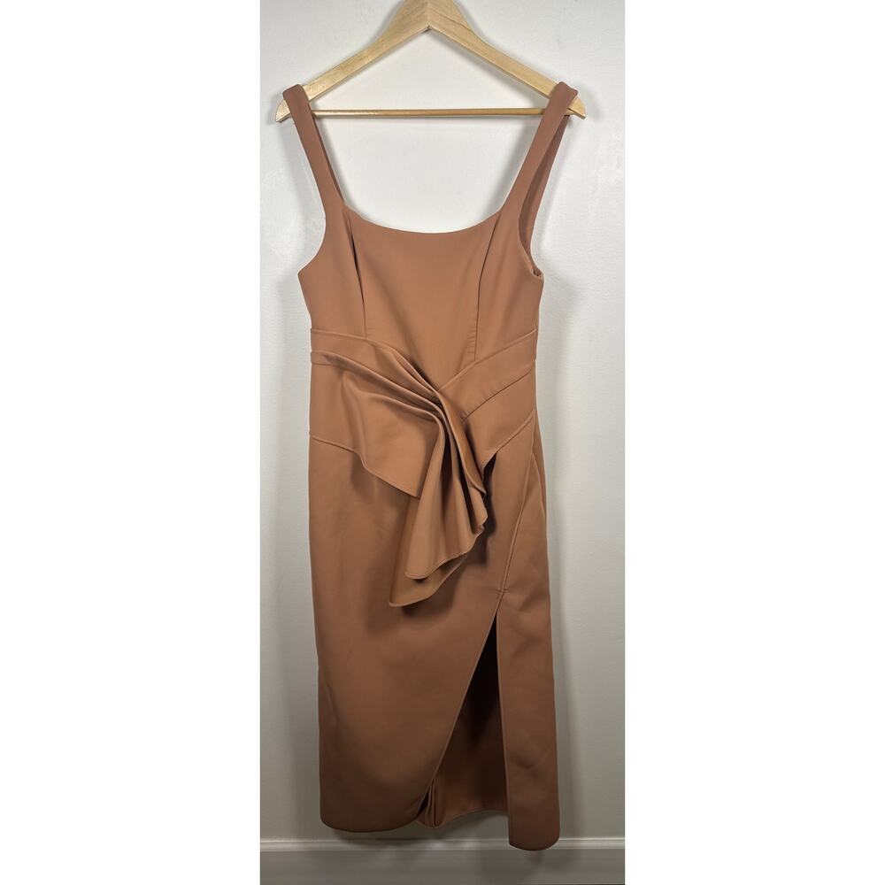 Acler Habana Scuba Sculpture Midi Dress in Clay, Size 8